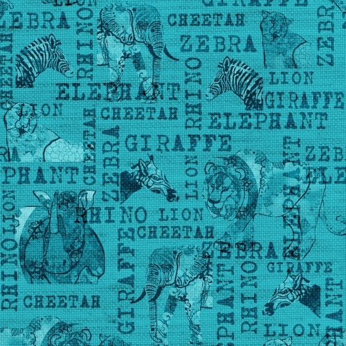 Serengeti Reflections Tonal Words Animals Teal By the Metre