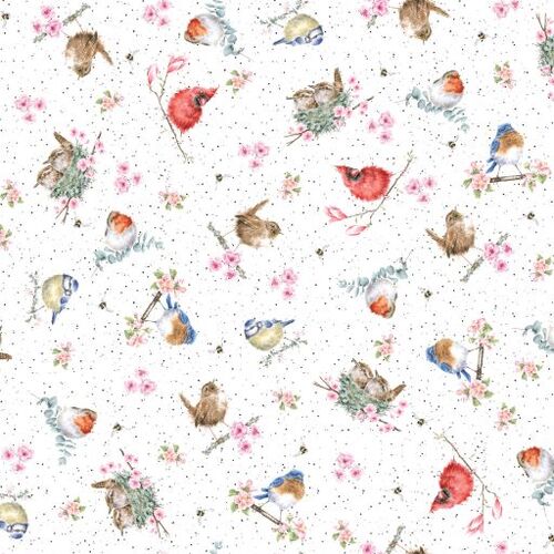 Bramble Patch Tossed Birds Floral White 10104-W