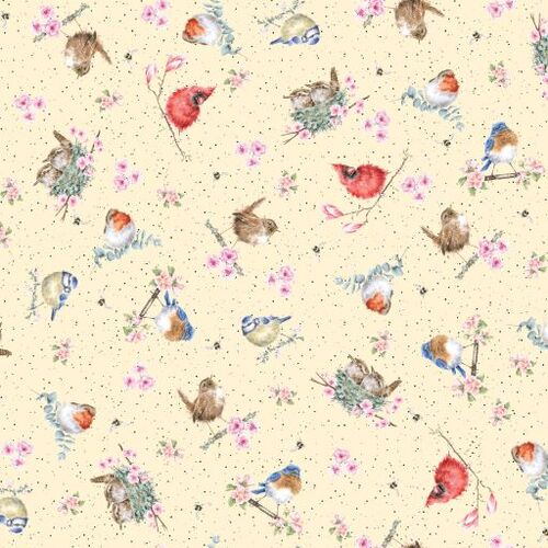 Bramble Patch Tossed Birds Floral Yellow 10104-S