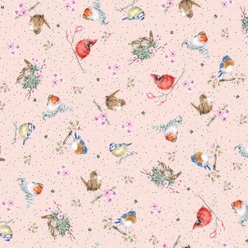 Bramble Patch Tossed Birds Floral Pink 10104-P