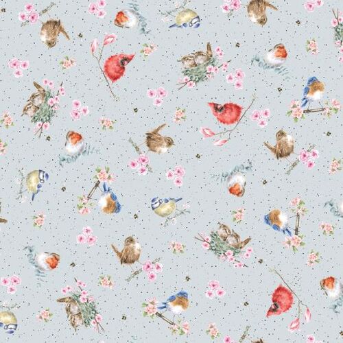 Bramble Patch Tossed Birds Floral Blue 10104-B
