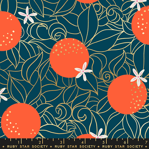 Fabric Remnant -Ruby Star Florida Orange Blossoms 52cm