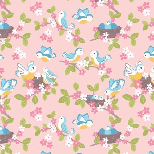 Fabric Remnant -	So Darling Bird Floral 69cm