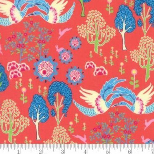 Manderley Crane Floral Coral Per Metre