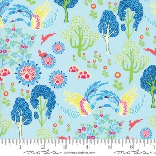 Manderley Crane Floral Blue Per Metre