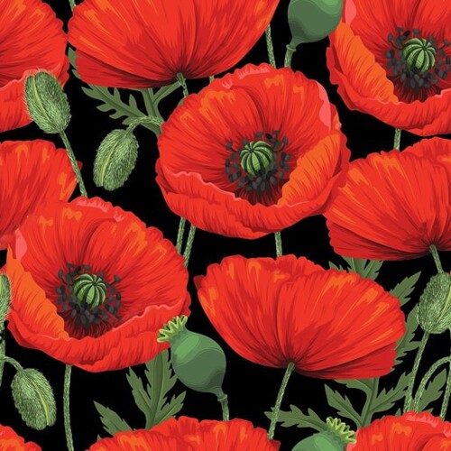 ANZAC War Poppies Poppy Black Wide Back 108" A