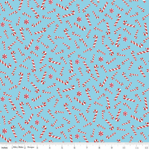 Riley Blake Christmas Joys Candy Canes Sky Blue C12252