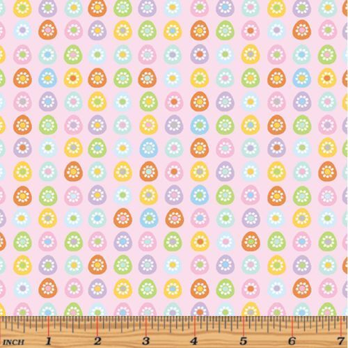 Fabric Remnant -Some Bunny Loves You Eggs Pink 49cm