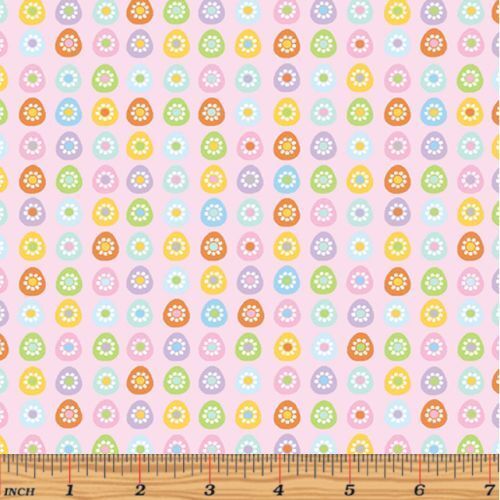 Fabric Remnant -Some Bunny Loves You Eggs Pink 49cm