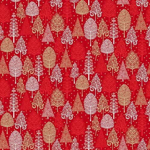 Fabric Remnant -Scandi Christmas Forest Red 44cm