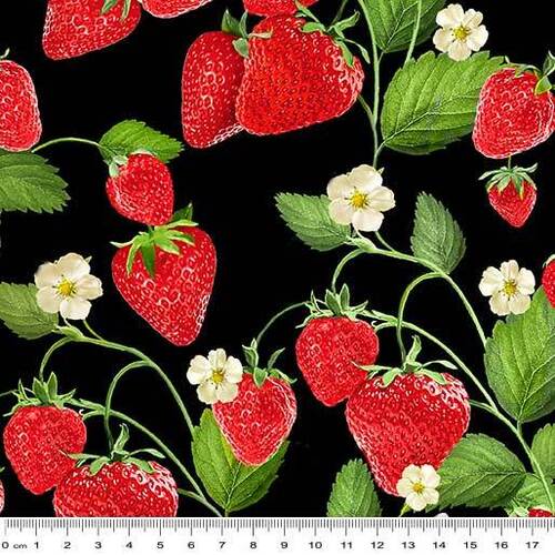 Fabric Remnant -Strawberry Fields Strawberries Patch 98cm