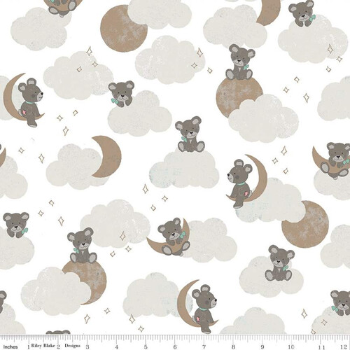 Fabric Remnant -Sleep Tight Teddy Bear Clouds Sparkle 33cm