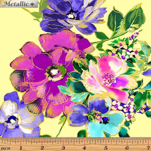 Fabric Remnant -Watercolour Wishes Bouquets 57cm