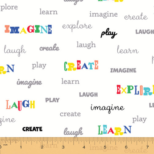 Cubby Bear Flannel Words White 52706-1