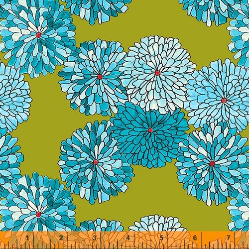 Happy Chances Chrysanthemum Floral Blue Lime 52694-7