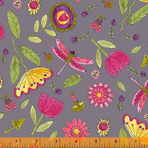 Happy Chances Field Dragonfly Floral Grey 52693-6