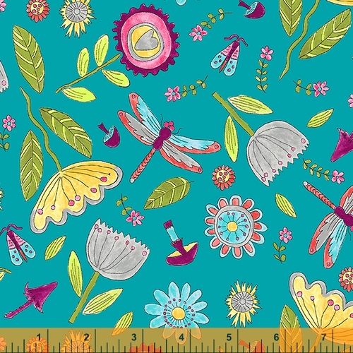 Happy Chances Field Dragonfly Floral Teal 52693-5