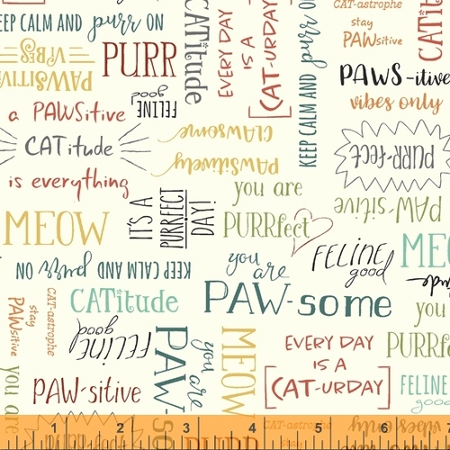 Purrfect Day Scattered Cat Words Cream 52373-1