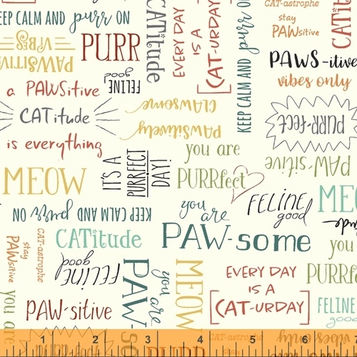 Purrfect Day Scattered Cat Words Cream 52373-1