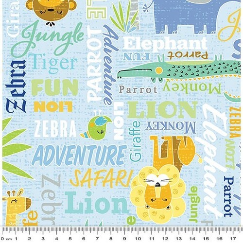 Fabric Remnant -Sweet Safari Animals Words 76cm