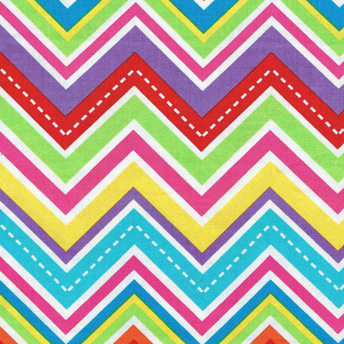 Fabric Remnant -Funky Rainbow Chevron White 68cm