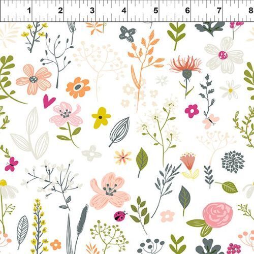 Fabric Remnant -Mermaids and Unicorns Floral Toss White  43cm