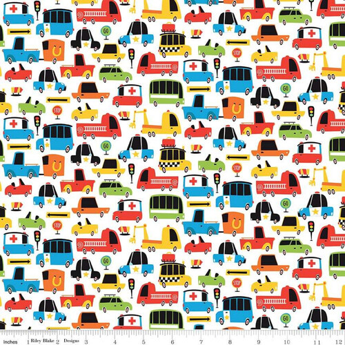 Fabric Remnant - Move It Transport Vehicles White 42cm
