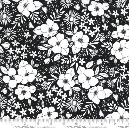 Fabric Remnant -Moda Illustrations Ink Floral Black  37cm
