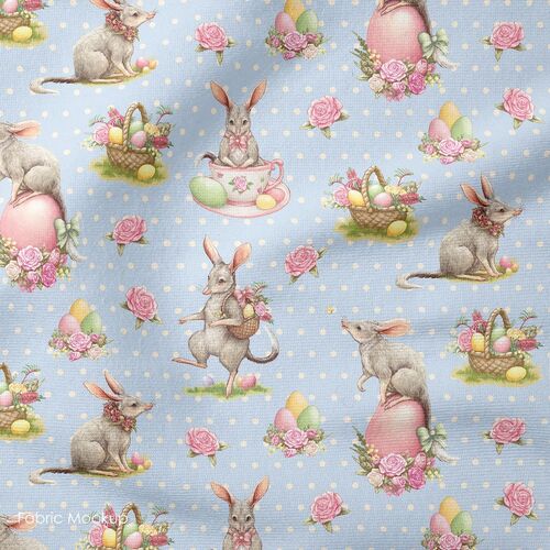 Fabric Remnant -Easter Bilby Tea Cup Basket Blue 52cm