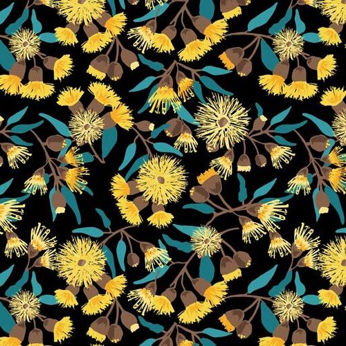 Fabric Remnant -Sweet Botanicals Yellow Flowering Gum 83cm