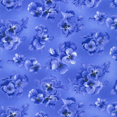Brightly So Tonal Floral Pansy Flowers Blue 211744