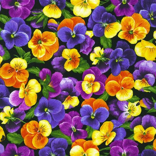 Brightly So Packed Pansies Pansy Allover Black 211702