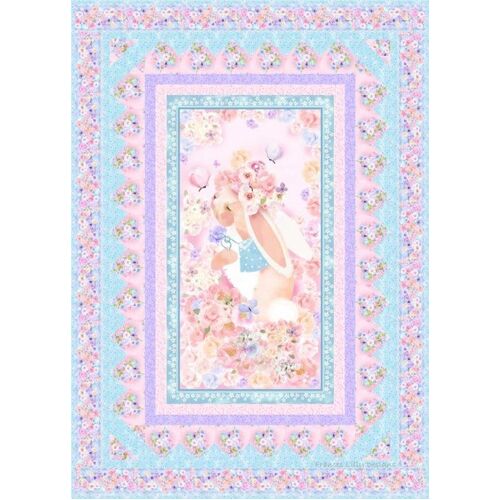 Wonderous Woodland Bunny Rabbit Aqua Border Quilt Kit