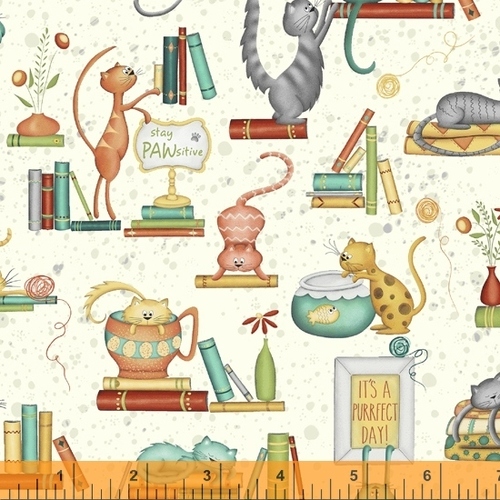 Fabric Remnant -Purrfect Day Stay Pawsitive Cats 46cm