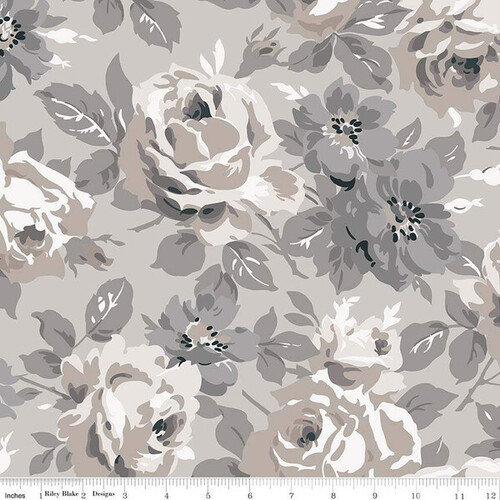 Fabric Remnant -Serenity Roses Grey  52cm