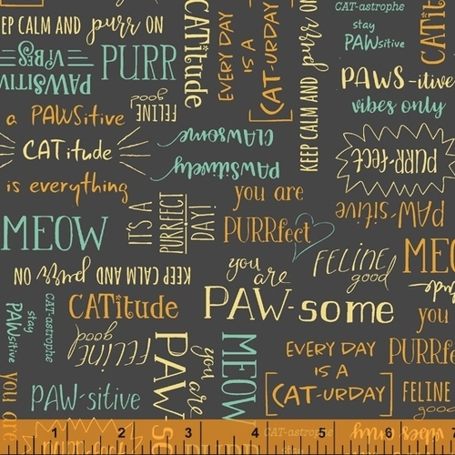 Fabric Remnant -Purrfect Day Scattered Cat Words 51cm