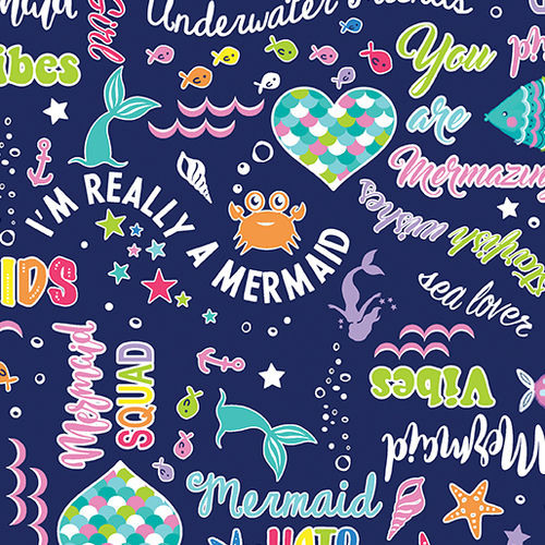 Mystical Mermaids Words Navy 1756