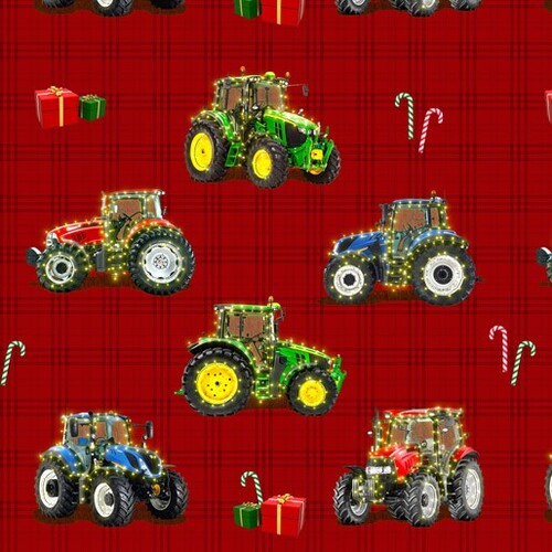 The Night Before Christmas Festive Lights Tractors Red 1117N