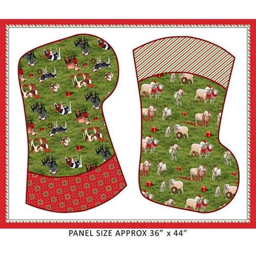 The Night Before Christmas Cows Sheep 30" Stockings Panel 1117E
