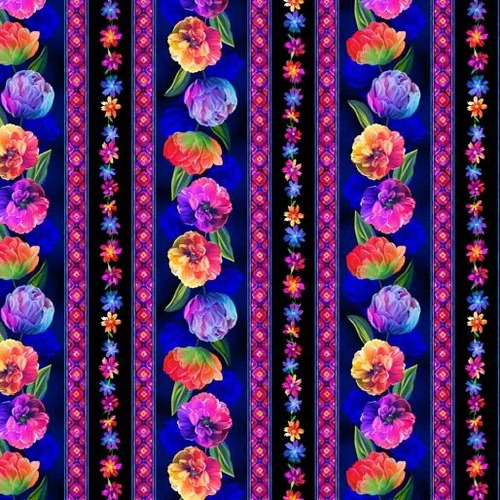 Luminous Blooms Stripe Dark Blue 7699
