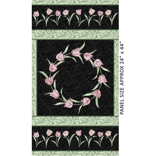 Evelyns Etched Tulips 24" Panel Black 3112