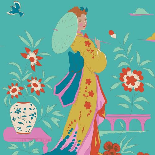 Tilda Bloomsville Geisha Garden Vista Turquoise 100515