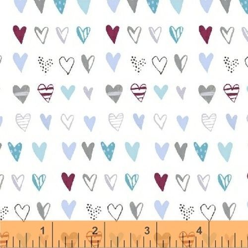 Fabric Remnant - 	Bah Bah Baby Scattered Hearts 52cm