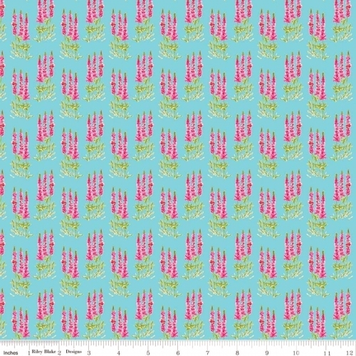 Fabric Remnant -	Sweet Melody Tall Flowers Blue 44cm