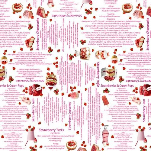 Fabric Remnant -Strawberry Fields Desserts Recipes White 67cm