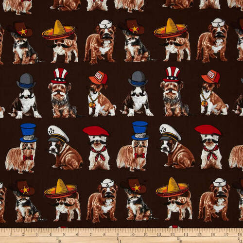 Fabric Remnant -Who's Your Doggy Dogs Brown 47cm