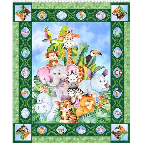 Jungle Friends Animals Quilt Panel 1JF-1