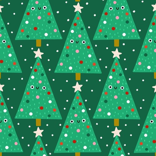 Fabric Remnant -Oh What Fun Christmas Trees Green 62cm