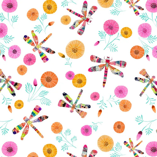 Garden Flight Dragonfly Floral White Multi 4748MU