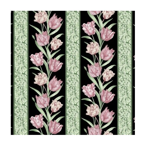 Fabric Remnant -Evelyns Etched Tulips Stripe 42cm